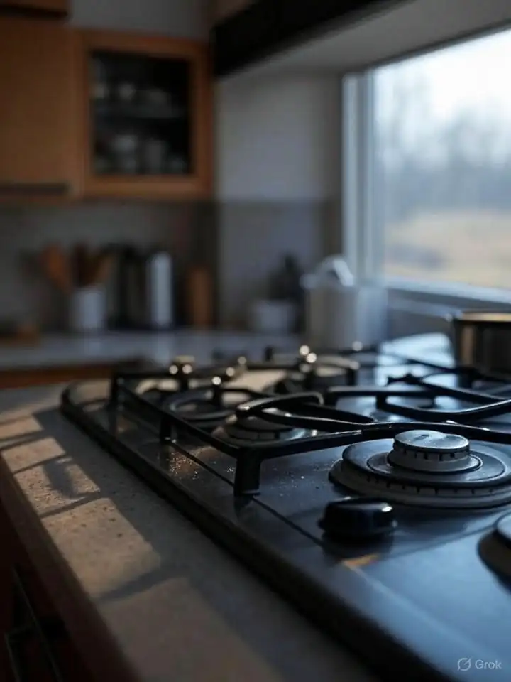 Built-in gas stove in a rental property listing