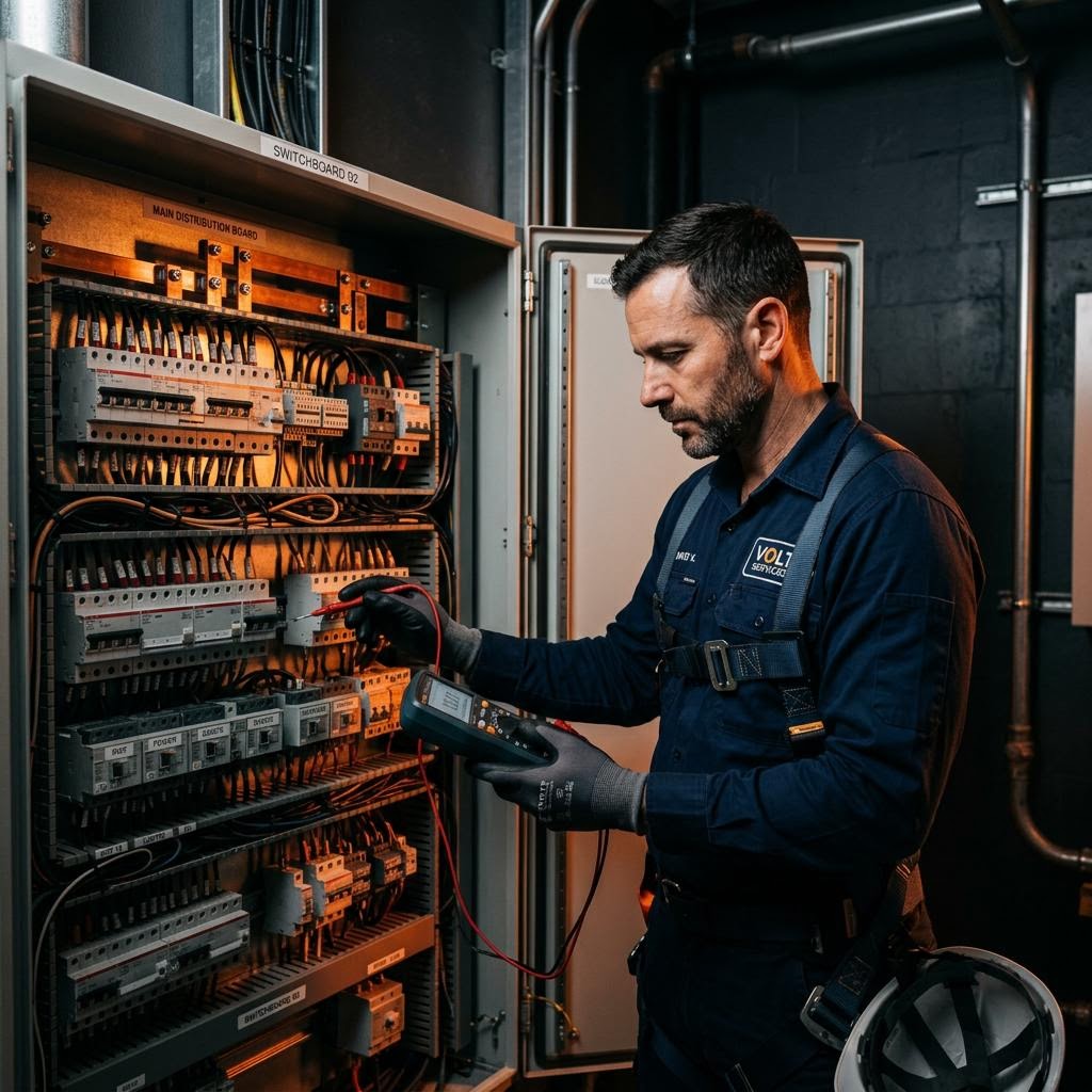 Electrician at switchboard