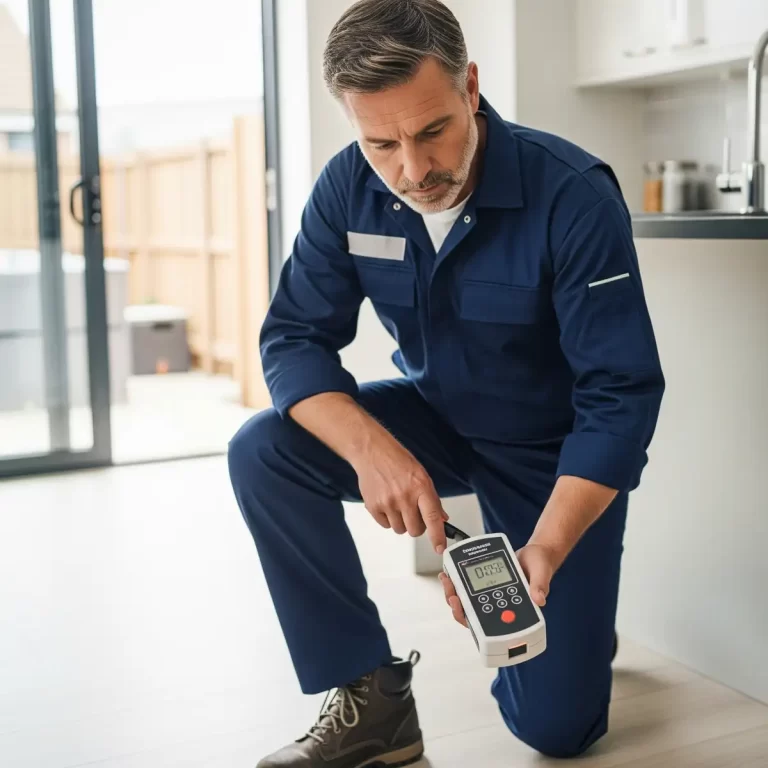 Technician conducting a carbon monoxide test as part of a rental safety check in Melbourne