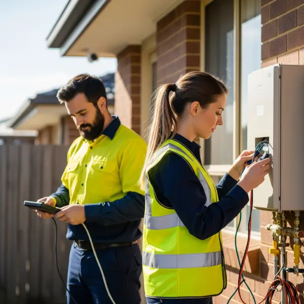 Licensed electricians carrying out an electrical safety inspection
