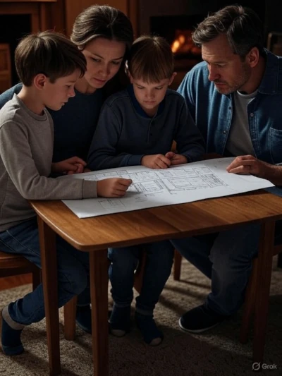 a family reviewing a fire escape plan together,